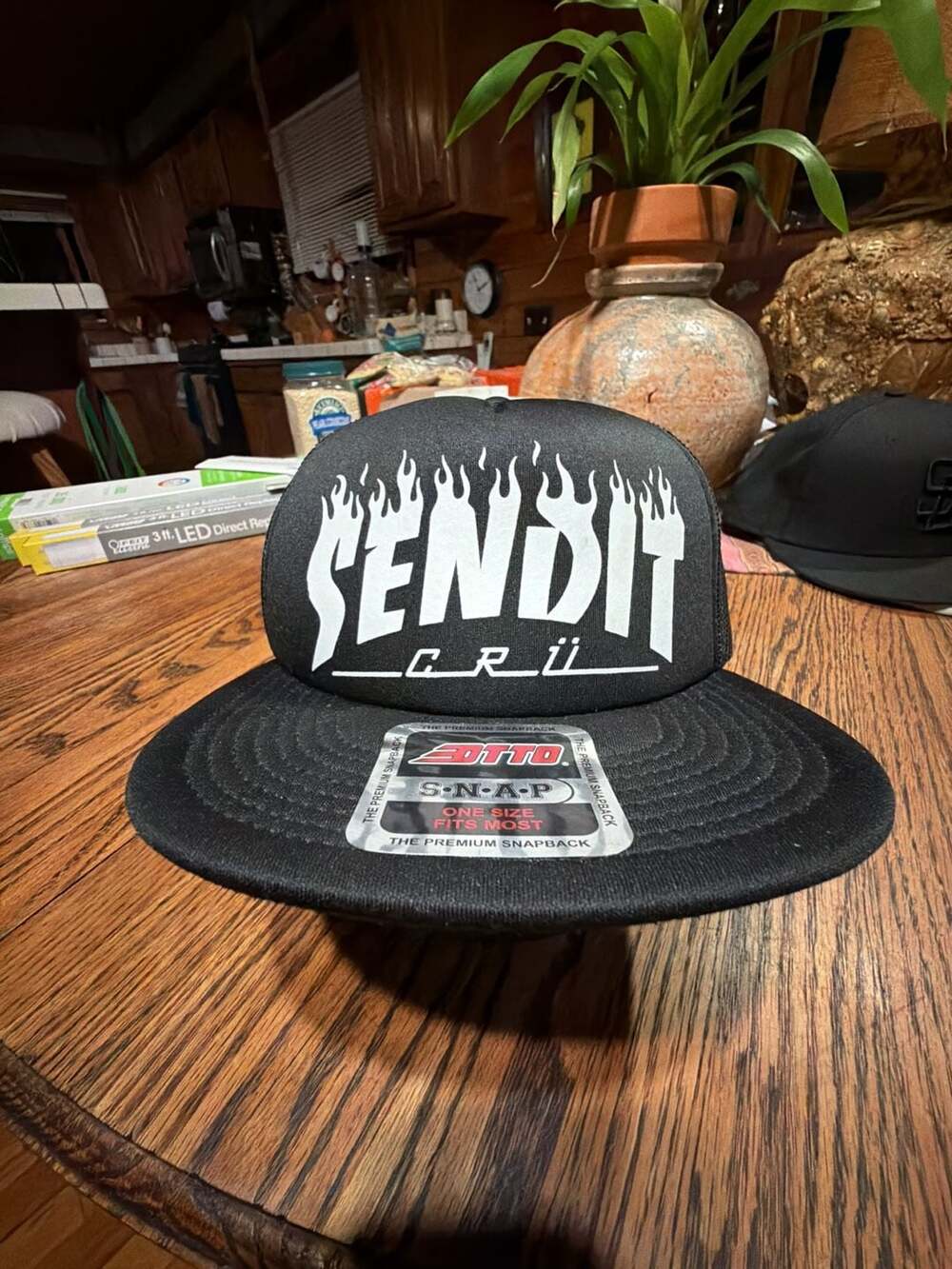 Send It Cru Send It Crü Flame Logo Black Trucker Snapback Hat